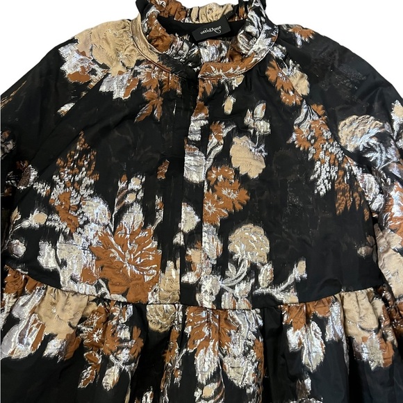 OTTOD'AME FLORAL Made in Italy METALLIC MINI DRESS Brown SIZE MEDIUM - Picture 9 of 16